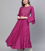 Women'S Viscose Embroidered Anarkali Kurta (Purple)
