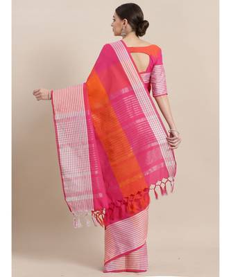 Pink woven cotton saree with blouse 2