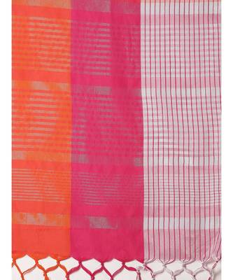 Pink woven cotton saree with blouse 3