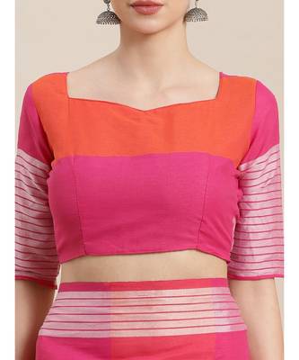 Pink woven cotton saree with blouse 4
