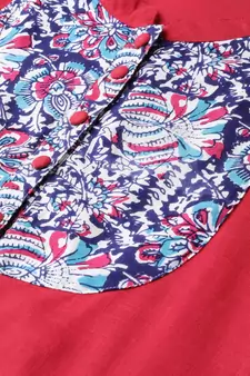 Women'S Rayon & Cotton Slub Ajrakh Print Tiered Anarkali Kurta (Pink)