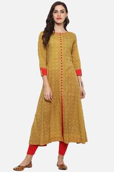 Women'S Cotton Floral Printed Anarkali Kurta