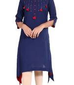 Women'S Cotton Straight Asymmetric Kurta (Navy Blue)