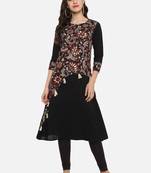 Women'S Cotton Slub A-Line Kalamkari Kurta (Black)