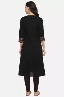 Women'S Cotton Slub A-Line Kalamkari Kurta (Black)