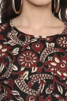 Women'S Cotton Slub A-Line Kalamkari Kurta (Black)