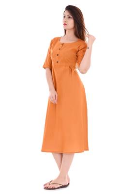 Women'S Cotton Slub A-Line Solid Print Kurta 5