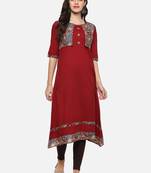 Women's Maroon Cotton Slub Jacket Style kurta