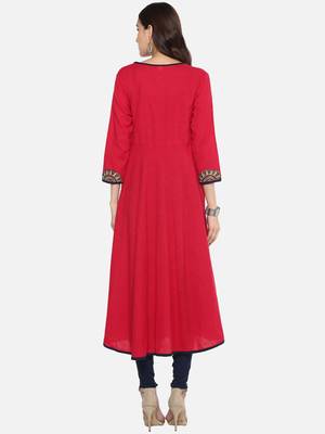 Women'S Cotton Slub Angrakha Style Anarkali Kurta (Pink) 2