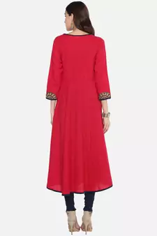 Women'S Cotton Slub Angrakha Style Anarkali Kurta (Pink)