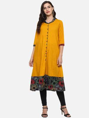 Women s Cotton Slub Mustrad Floral Print Anarkali Kurta 1
