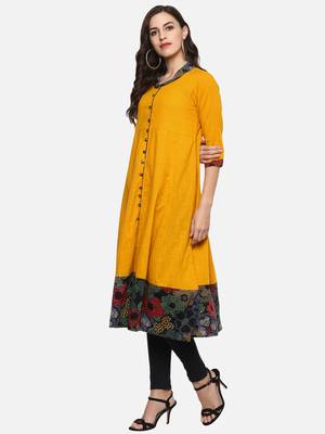 Women s Cotton Slub Mustrad Floral Print Anarkali Kurta 3