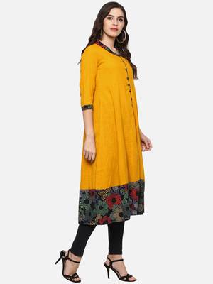 Women s Cotton Slub Mustrad Floral Print Anarkali Kurta 4