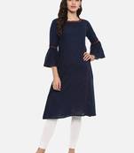 Women'S Solid Cotton Slub Kurta (Blue)