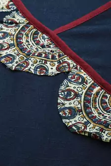 Women'S Cotton Slub Patch Work Angrakha Kurta (Blue)