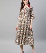 Women'S Cotton Floral Print Anarkali Kurta (Maroon)