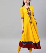 Women'S Rayon Slub Patch Work Anarkali Kurta (Mustard)