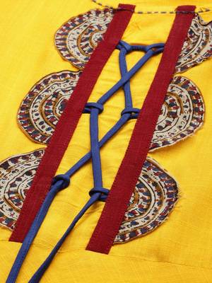 Women'S Rayon Slub Patch Work Anarkali Kurta (Mustard) 2