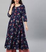 Women'S Cotton Floral Print Anarkali Kurta (Blue)