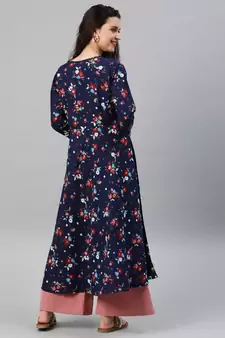 Women'S Cotton Floral Print Anarkali Kurta (Blue)