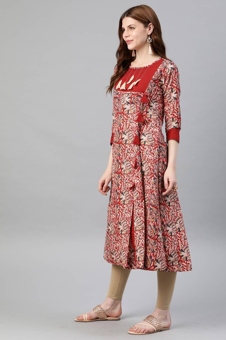 Black - Printed Cotton A-Line Kalamkari Kurta 01