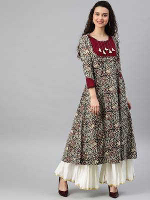 Women'S Cotton Kalamkari Print Anarkali Kurta 1