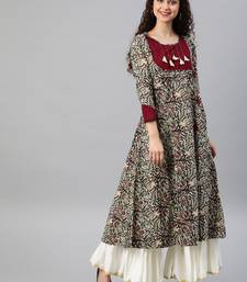 Women'S Cotton Kalamkari Print Anarkali Kurta