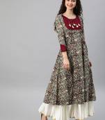Women'S Cotton Kalamkari Print Anarkali Kurta