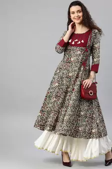 Women'S Cotton Kalamkari Print Anarkali Kurta