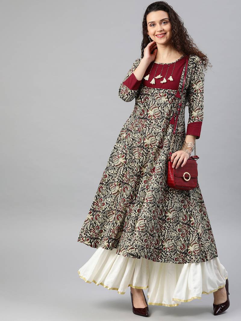 Women'S Cotton Kalamkari Print Anarkali Kurta