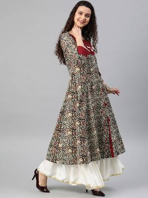 Women'S Cotton Kalamkari Print Anarkali Kurta 4