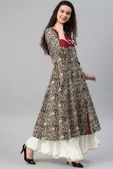 Women'S Cotton Kalamkari Print Anarkali Kurta