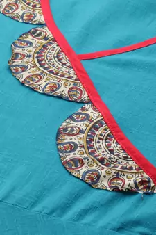 Women'S Cotton Slub Patch Work Angrakha Kurta (Teal)