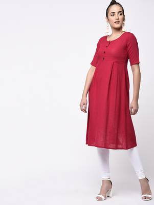 Women'S Cotton Slub A-Line Solid Print Kurta 1