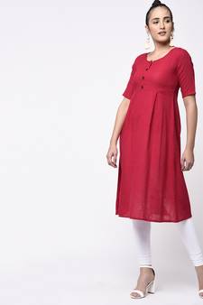 Women'S Cotton Slub A-Line Solid Print Kurta