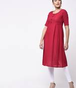 Women'S Cotton Slub A-Line Solid Print Kurta