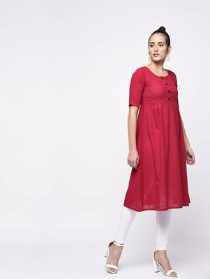 Women'S Cotton Slub A-Line Solid Print Kurta 2