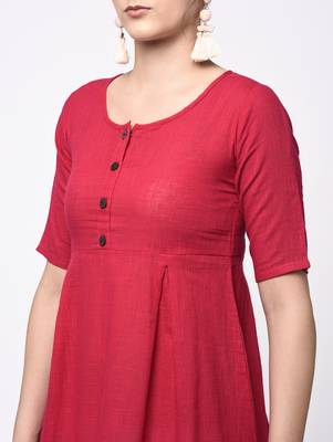 Women'S Cotton Slub A-Line Solid Print Kurta 3