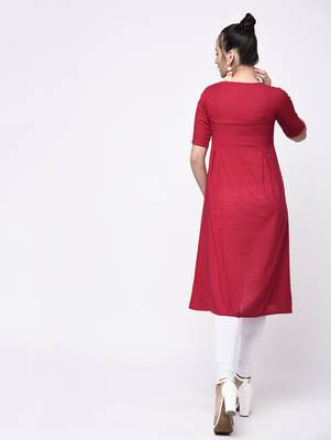Women'S Cotton Slub A-Line Solid Print Kurta 5