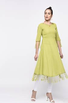 Women'S Cotton Slub Fringes A-Line Kurta