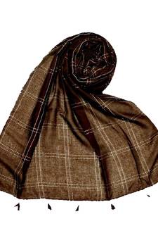 Brown Hand Work White Threaded Grid Hijab  Stole For Women