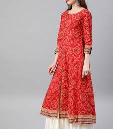 Womens Cotton Bandhej Print Anarkali Kurta (Red)