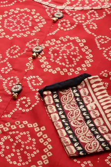 Womens Cotton Bandhej Print Anarkali Kurta (Red)
