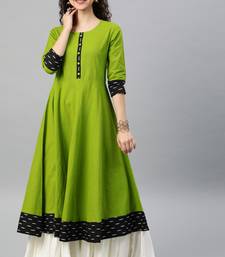 Women'S Cotton Slub Printed Anarkali Kurta (Green)