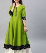 Women'S Cotton Slub Printed Anarkali Kurta (Green)