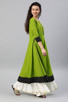 Women'S Cotton Slub Printed Anarkali Kurta (Green) 3