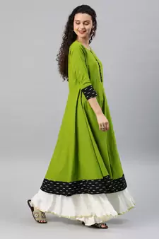 Women'S Cotton Slub Printed Anarkali Kurta (Green)
