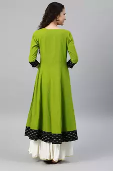 Women'S Cotton Slub Printed Anarkali Kurta (Green)