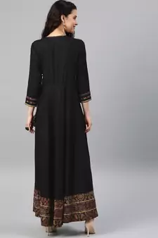 Women'S Rayon Printed Angrakha Style Anarkali Kurta (Black)