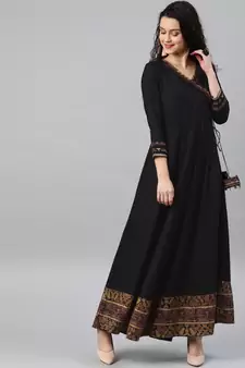 Women'S Rayon Printed Angrakha Style Anarkali Kurta (Black)